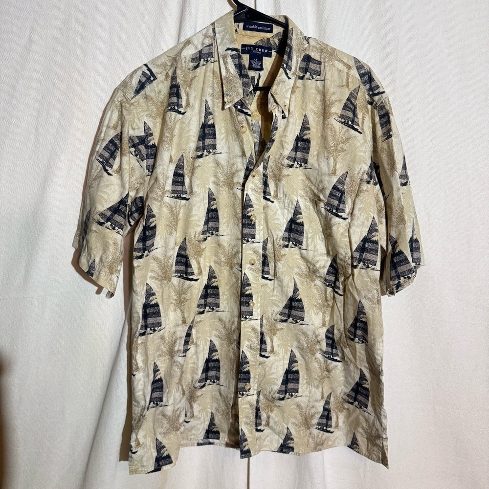 Ivy crew // tan, black sailor print cotton short sleeves button up size LT ap2